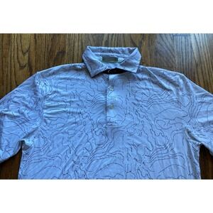 Tasc Performance Polo Shirt Mens Small White Geometric AOP Print Golf Stretch